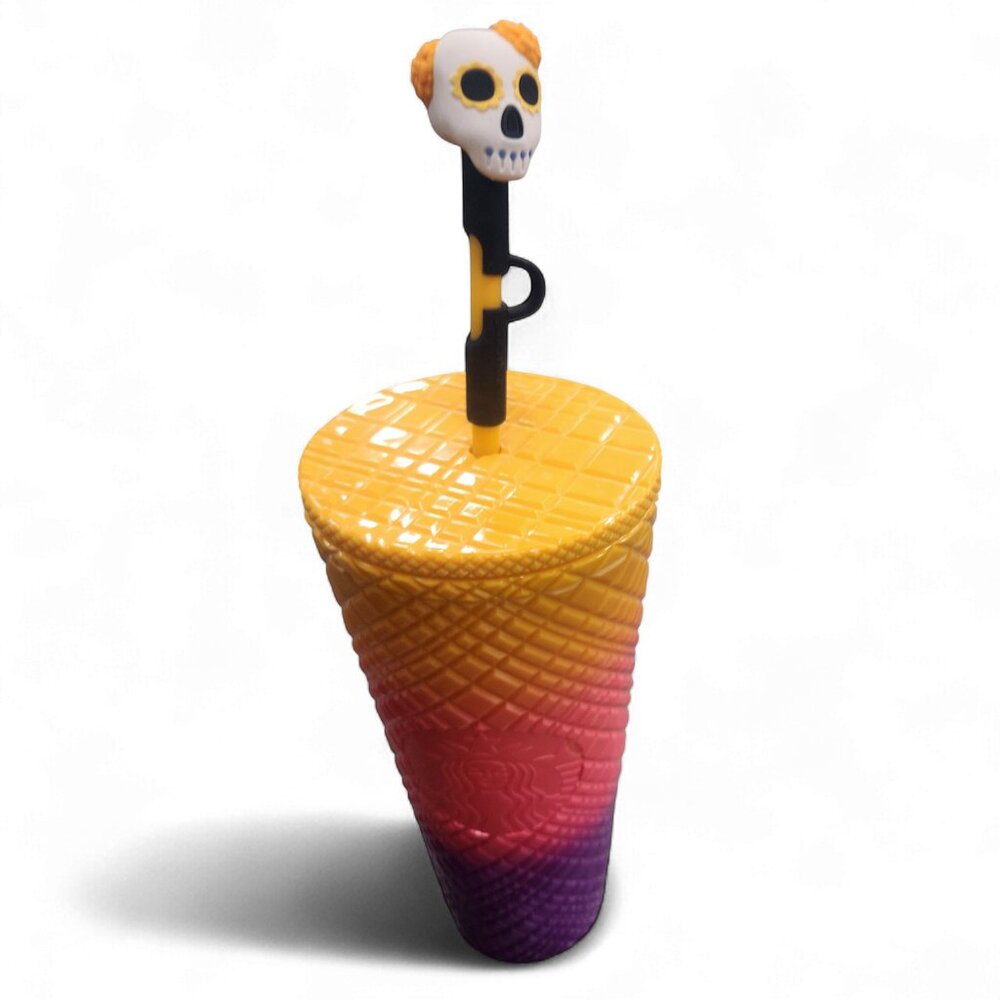 Starbucks Halloween 2024 Tricolor Ombré Tumbler 24oz w/ Sugar Skull Topper